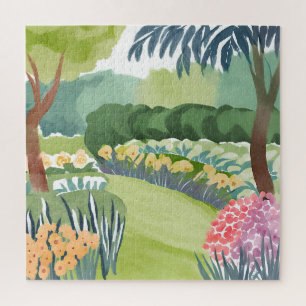 Puzzle Promenade dans un jardin fleuri   Aquarelle de fle