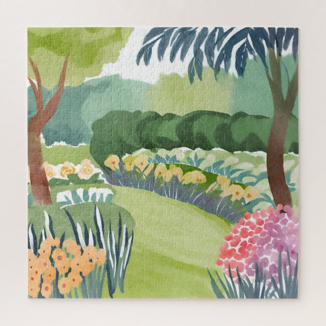 Puzzle Promenade dans un jardin fleuri | Aquarelle de fle (Vertical)