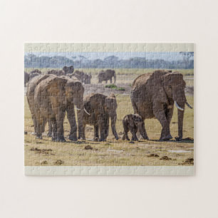 Puzzle Promenade en famille des éléphants