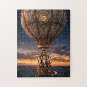 Puzzle Promenade en montgolfière Steampunk au crépuscule