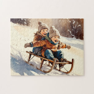 Puzzle Promenade en traîneau pour enfants vintage Aquarel