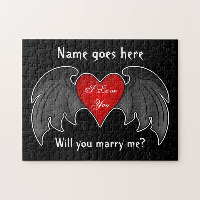 Puzzle Proposition gothique de mariage de coeur rouge fon (Horizontal)
