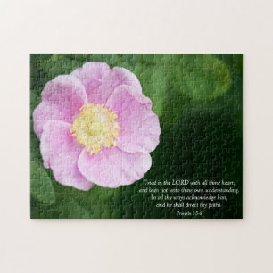 Puzzle Proverbs 3:5-6 Christian Bible Verse Pink Flower