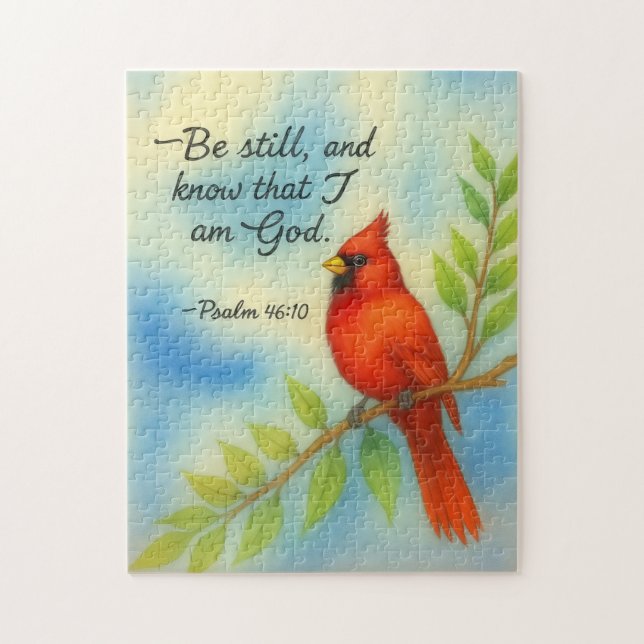 Puzzle Psaume 46:10 Restez Calme Cardinal Rouge Écriture  (Vertical)