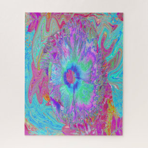 Puzzle Psychedelic Retro Rainbow Blue Hibiscus