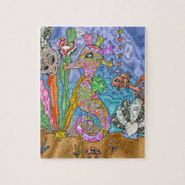 Puzzle Psychedelic Seahorse Sea Turtle Art (Vertical)