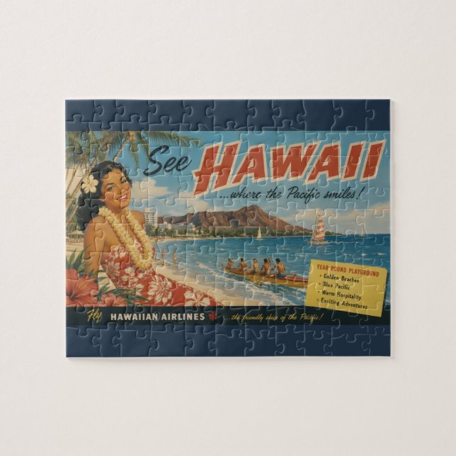 Puzzle Publicité de voyage hawaïen de style vintage (Horizontal)