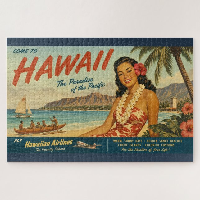 Puzzle Publicité de voyage hawaïenne de style vintage (Horizontal)