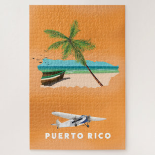 Puzzle Puerto Rico illustrated map travel poster.