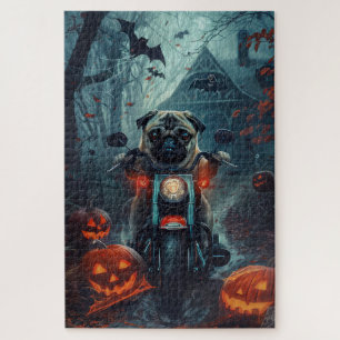 Puzzle Pug à moto Halloween effrayant