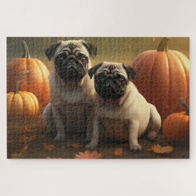 Puzzle Pug Chiot Délice d'Automne Citrouille (Horizontal)
