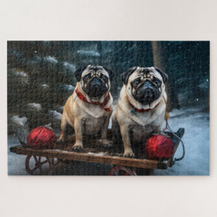 Puzzle Pug enneigé traîneau décoration de Noël