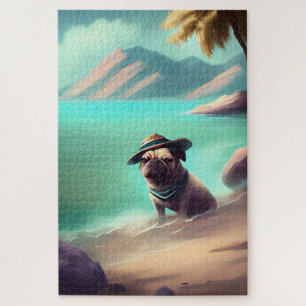 Puzzle Pug profitant de la peinture artistique sur la pla