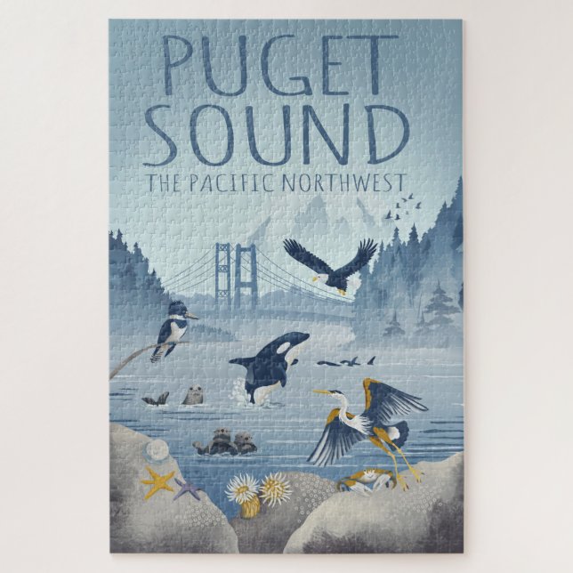 Puzzle Puget Sound - Pacific Northwest Travel Art (Vertical)