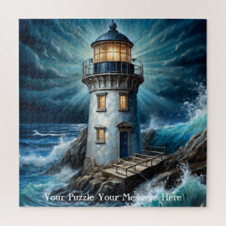 Puzzle Puissant orage s'écrasant contre un phare