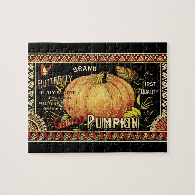 Puzzle Pumpkin Label Antique Butterfly Brand (Horizontal)