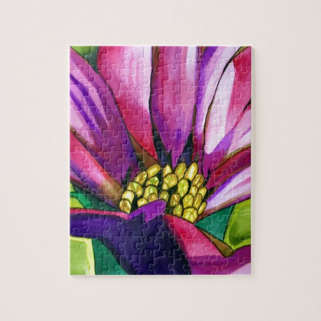 Puzzle Purple African Daisy watercolor art flower (Vertical)