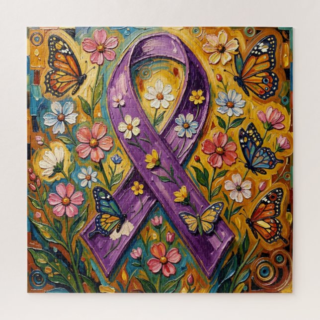 Puzzle Purple Awareness Ribbon Fibro (Vertical)