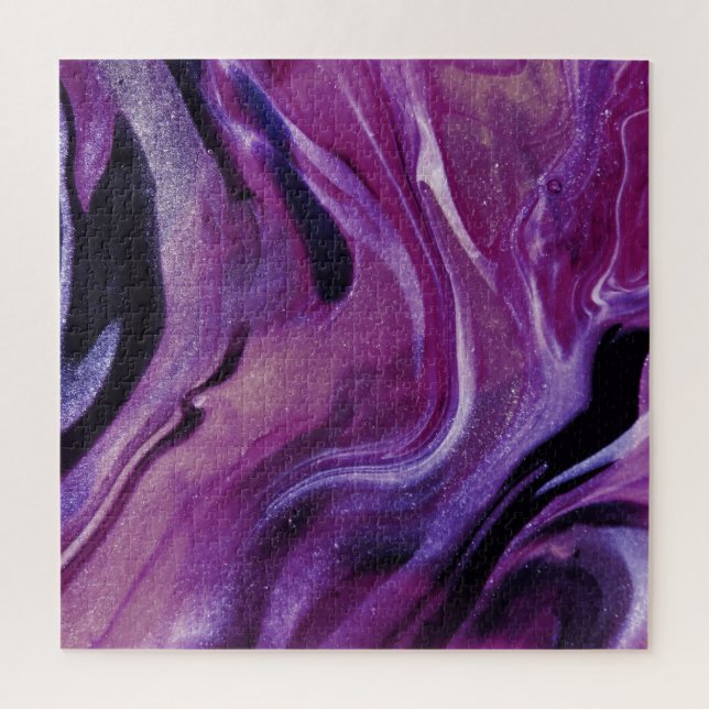 Puzzle Purple Glitter Abstract Marbled Acrylic Paint (Vertical)