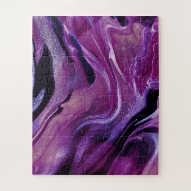 Puzzle Purple Glitter Abstract Marbled Acrylic Paint (Vertical)