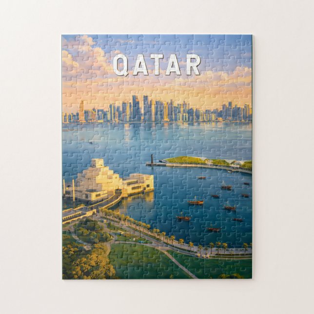 Puzzle Qatar Illustration Voyage Art Rétro (Vertical)