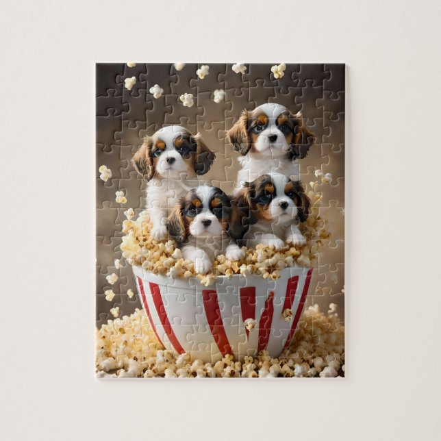 Puzzle Quads Cavalier Espagnol Chipies Dans Le Popcorn, (Vertical)