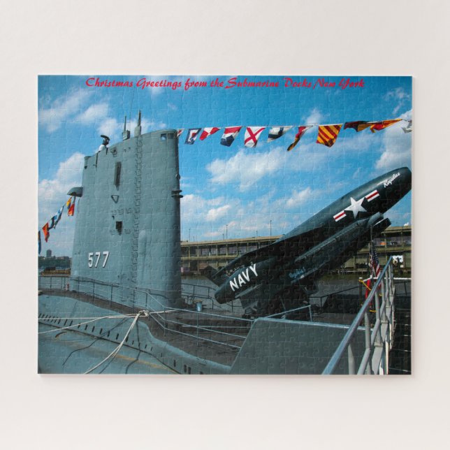 Puzzle Quais de sous-marins à New York. Vœux de Noël (Horizontal)