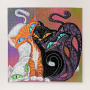 Puzzle Quatre Chats Colorés Cuddling - Hugs - Peinture am