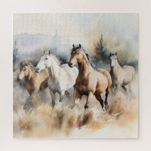 Puzzle "Quatre Mustangs sauvages" Aquarelle occidentale D