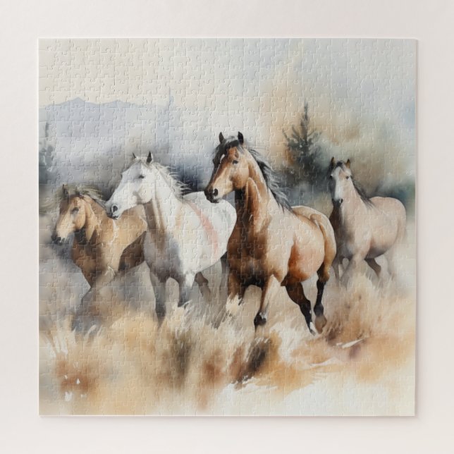 Puzzle « Quatre mustangs sauvages » Aquarelle poussiéreus (Vertical)