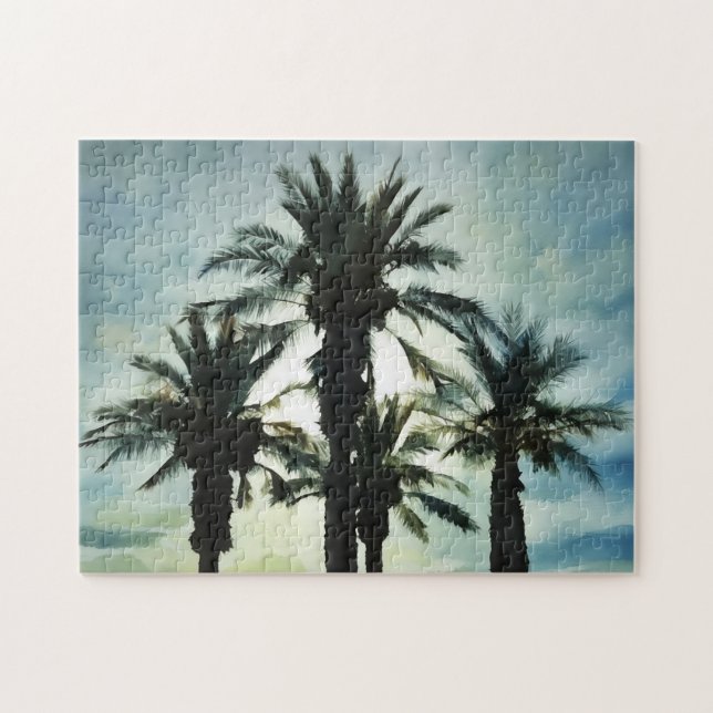 Puzzle Quatre palmiers tropicaux dans l'aquarelle du ciel (Horizontal)