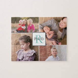 Puzzle Quatre photos de famille, monogramme et nom