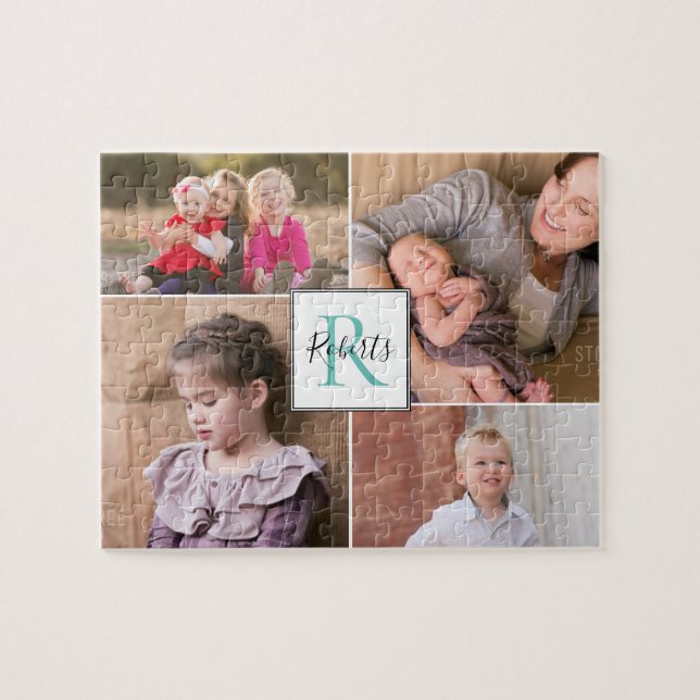 Puzzle Quatre photos de famille, monogramme et nom (Horizontal)