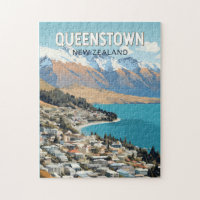 Queenstown New Zealand Travel Art Vintage