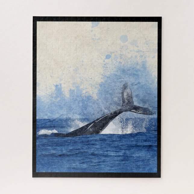 Puzzle Queue de baleine bleue éclaboussant dans l'art océ (Vertical)