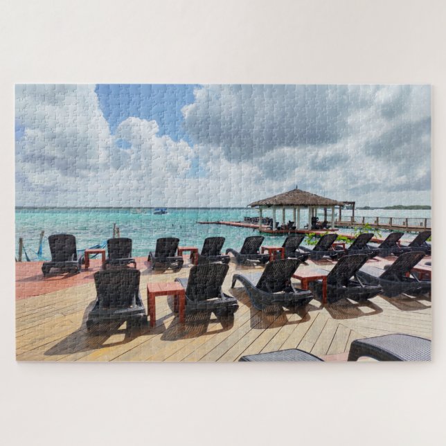 Puzzle Quiet Morning by the Sea – Peaceful Coastal Deck (Horizontal)