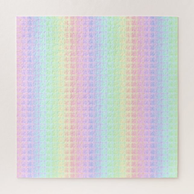 Puzzle Quirky Boho Kawaii Cute Funky Pastel Rainbow Plaid (Vertical)
