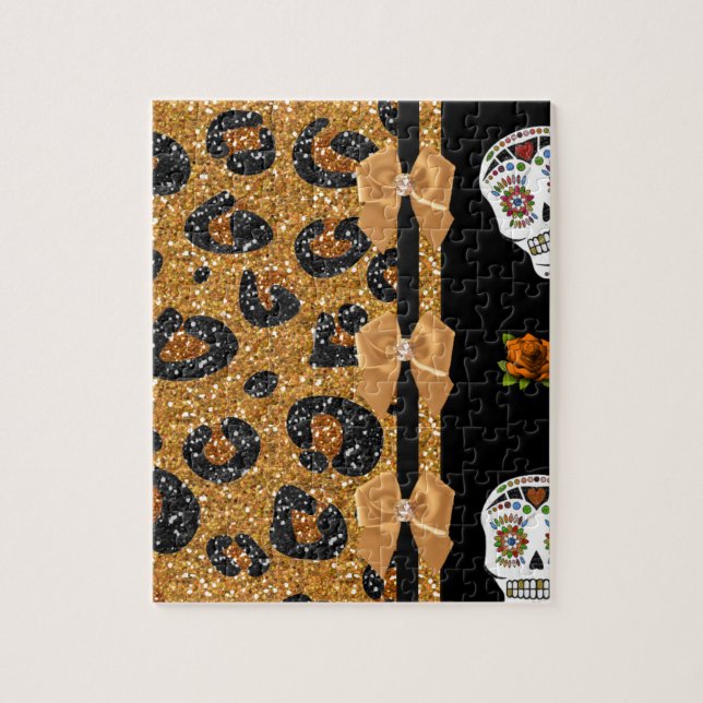 Puzzle RAB Rockabilly Gold Leopard Print Sugar Skulls (Vertical)