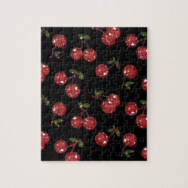 Puzzle RAB Rockabilly Très Cerises Cerises Sur Fond Noir (Vertical)