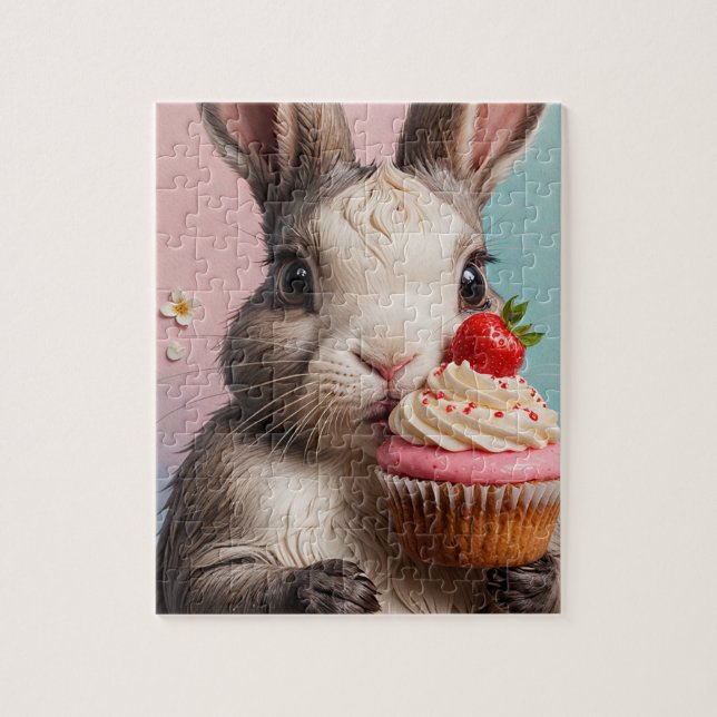 Puzzle Rabbit Adorable Avec Cupcake (Vertical)