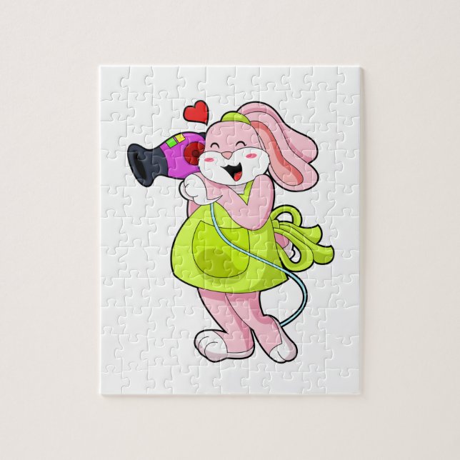 Puzzle Rabbit comme coiffeur avec sèche-cheveux (Vertical)