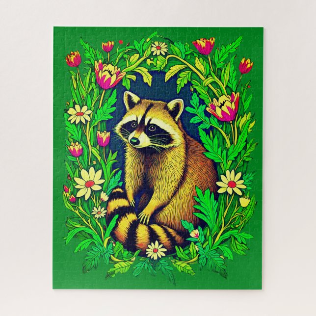 Puzzle Raccoon au milieu du jardin Fleur sauvage (Vertical)