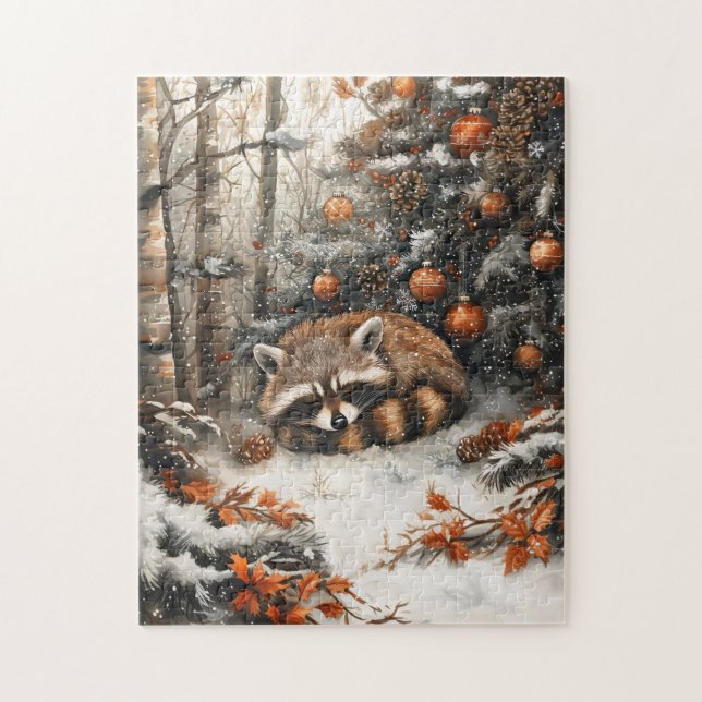 Puzzle Raccoon dormant Whimsical Noël rustique (Vertical)