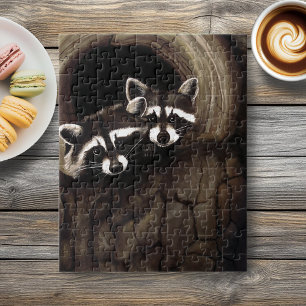 Puzzle Raccoons Brown Cute Tree