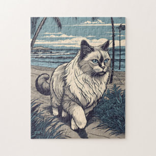 Puzzle Ragdoll-Cat sur une plage tropicale au coucher du