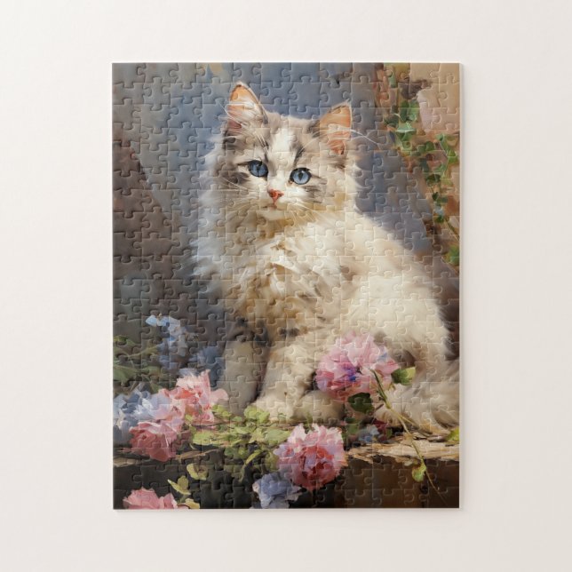 Puzzle Ragdoll portrait de chat avec fleurs (Vertical)