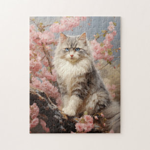 Puzzle Ragdoll portrait de chat avec fleurs