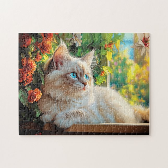 Puzzle Ragdoll portrait de chat avec fleurs (Horizontal)