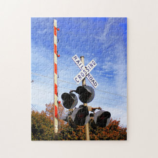 Puzzle Railroad Crossing With Beautiful Blue Skies