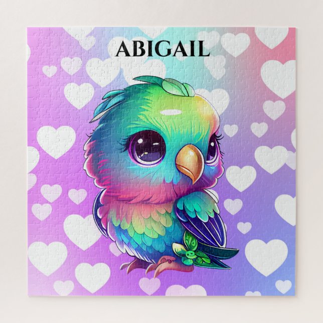 Puzzle Rainbow Bird & Hearts (Vertical)